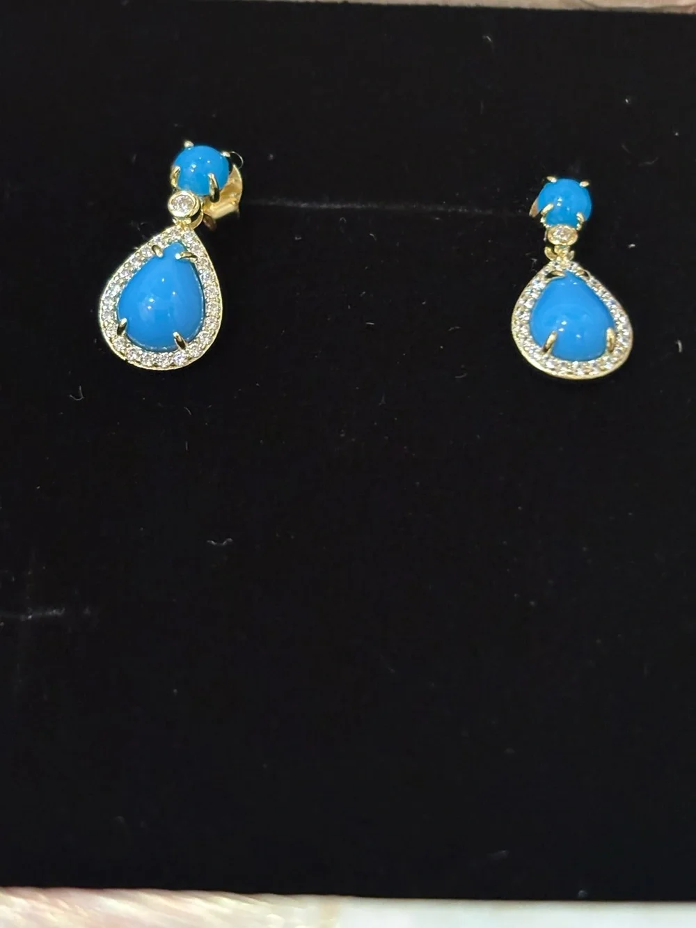 Gold-Plated Sleeping Beauty Turquoise And CZ Earrings